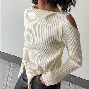 OAK + FORT Asymmetrical Ribbed Sweater